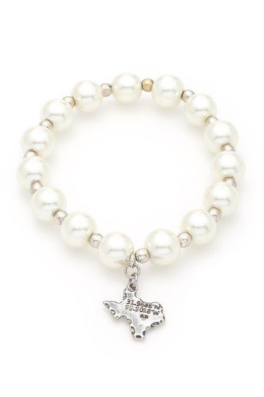 Texas Map Charm Pearl Stretch Bracelet