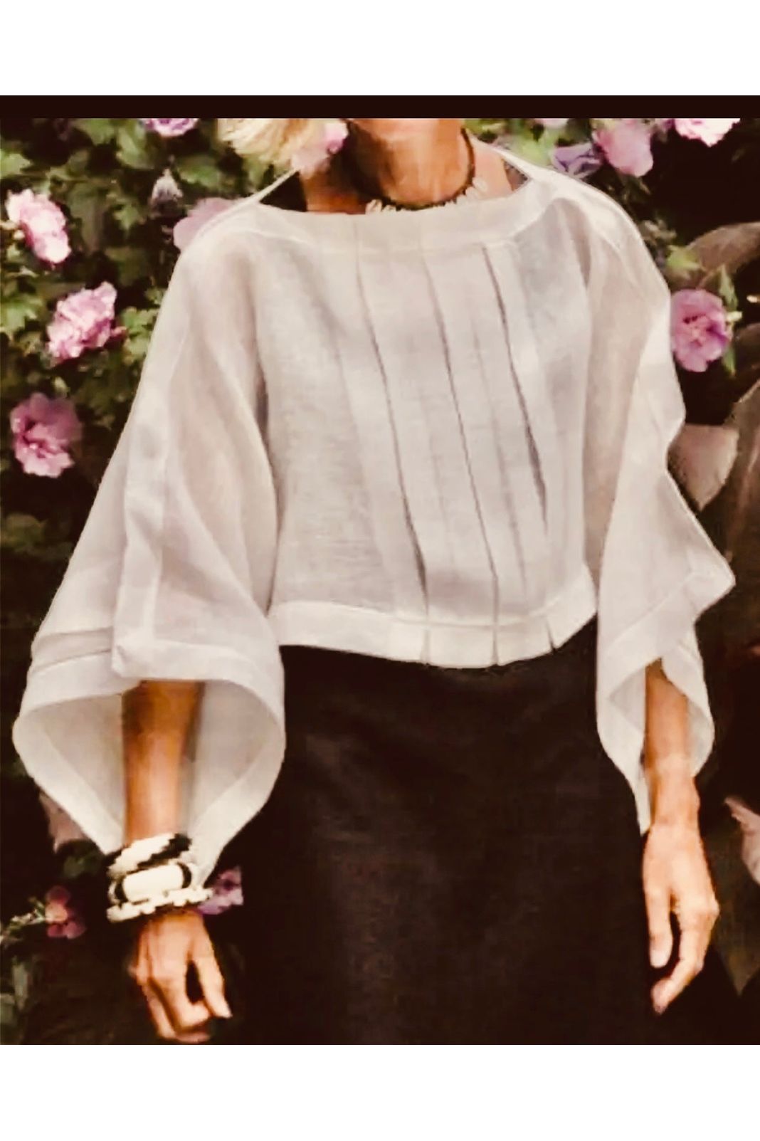 Long Sleeves Loose Pleated Solid Color Boat Neck Blouses
