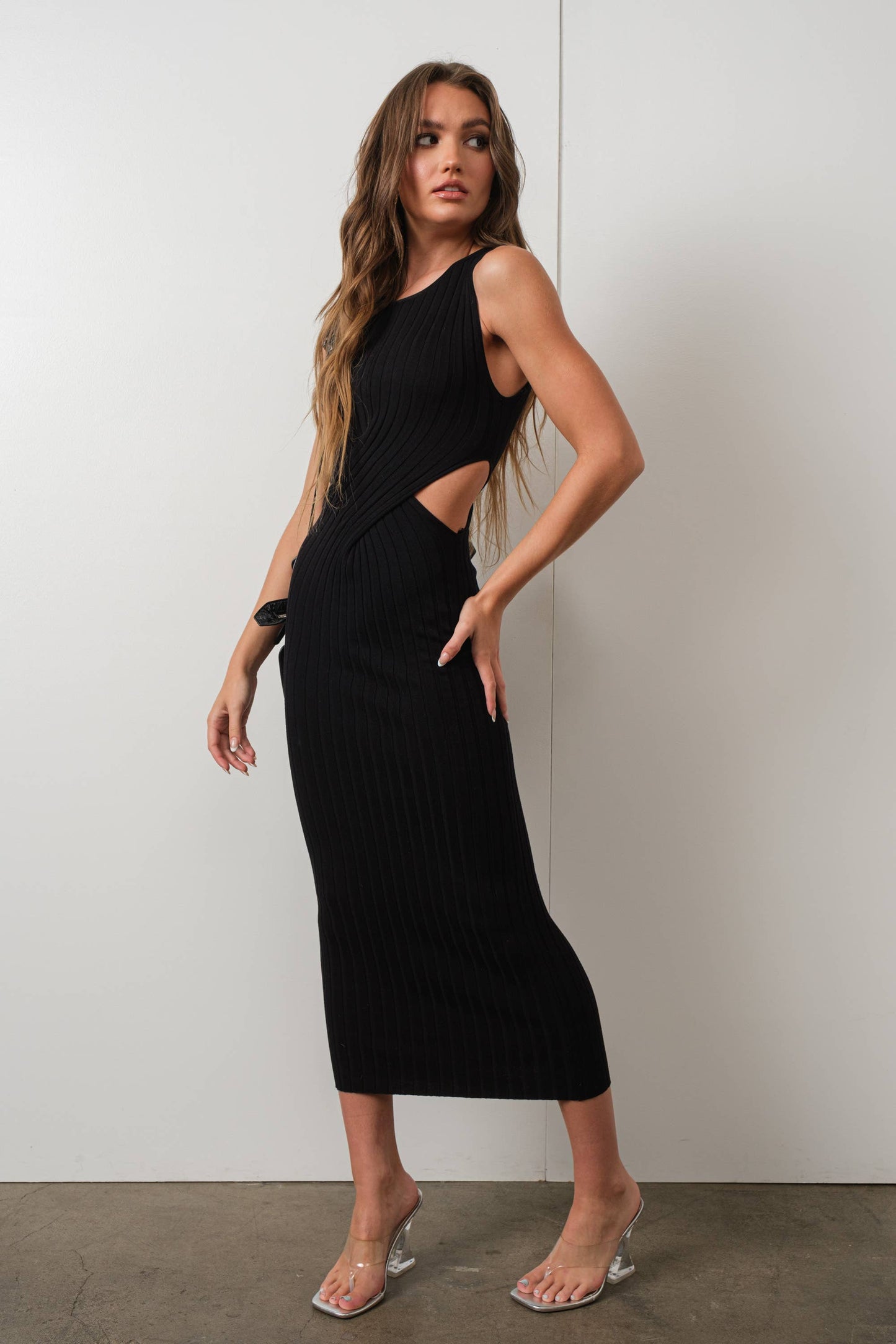 CUT OUT RIBBED KNIT DRESS