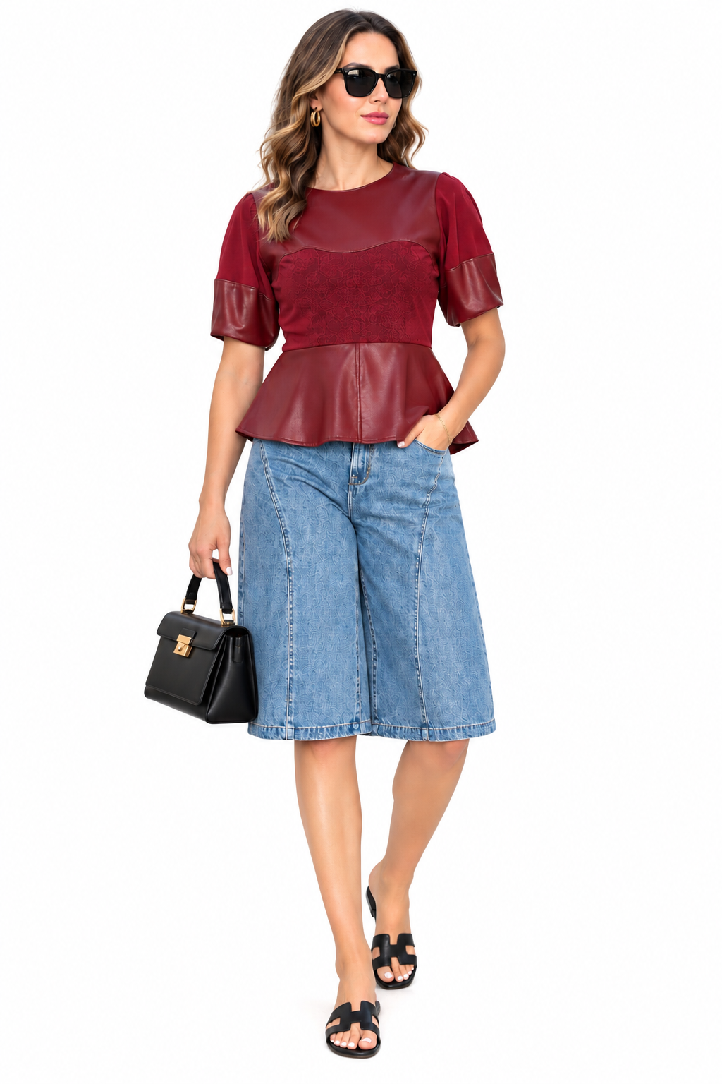 Gracia Leather Burgundy Top