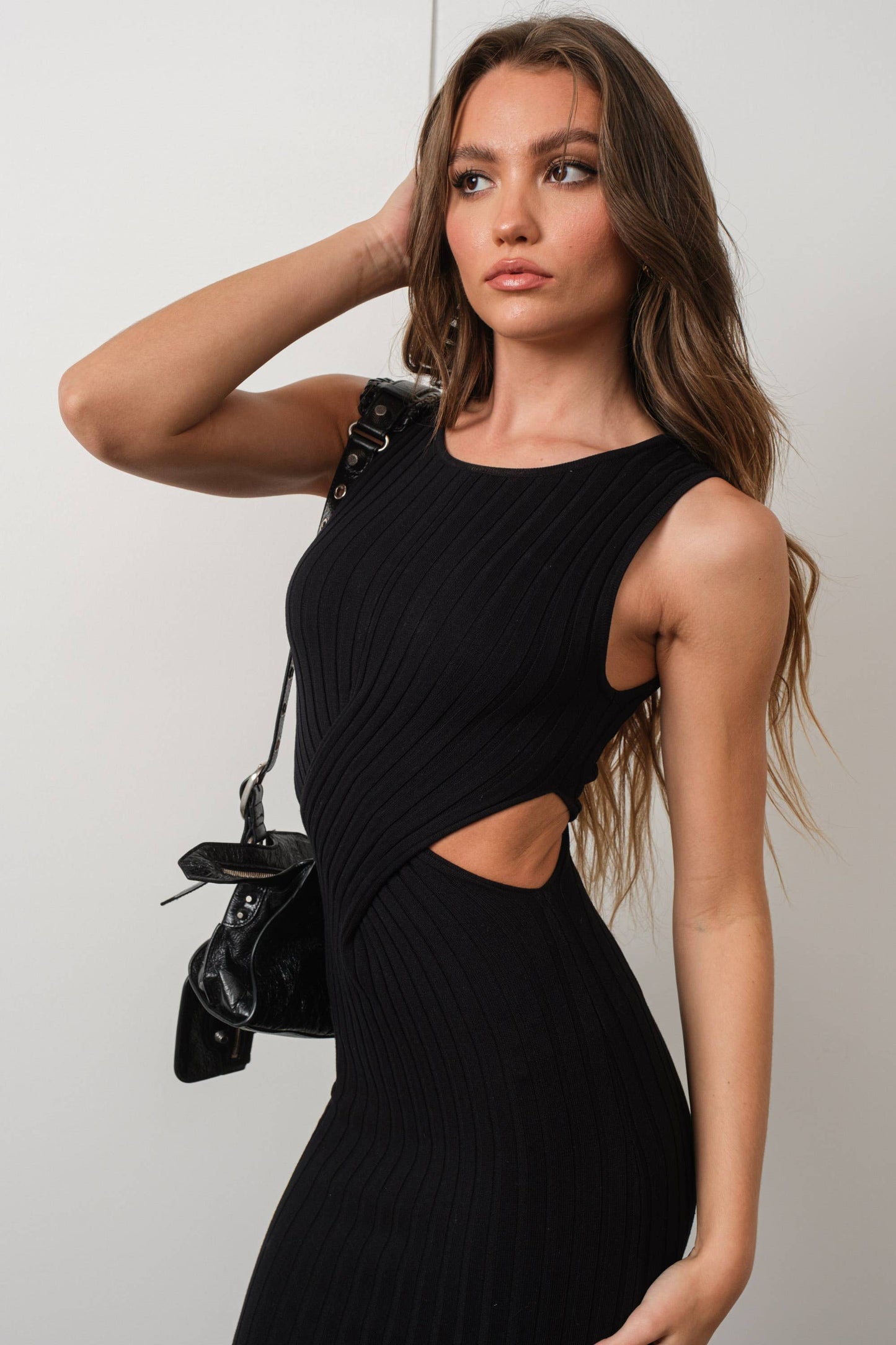 CUT OUT RIBBED KNIT DRESS