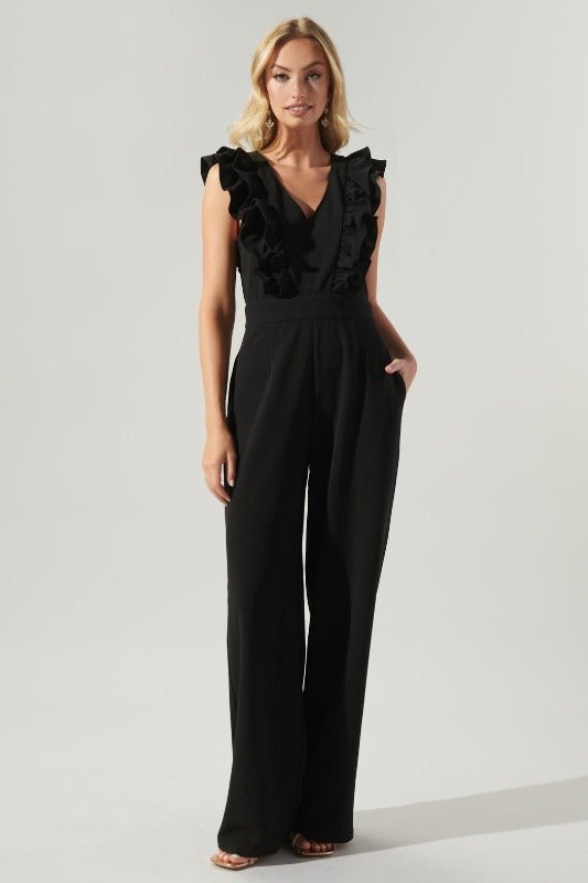 Black Ruffle Wide Leg Jumpsuit