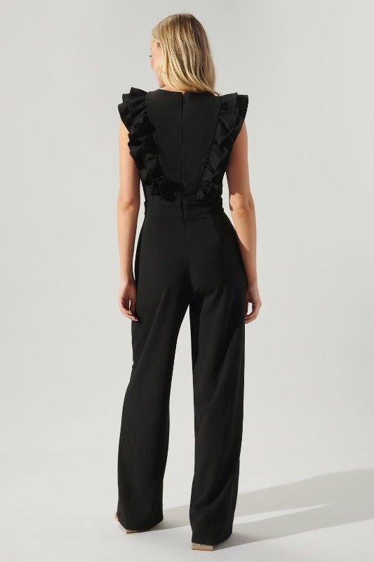 Black Ruffle Wide Leg Jumpsuit