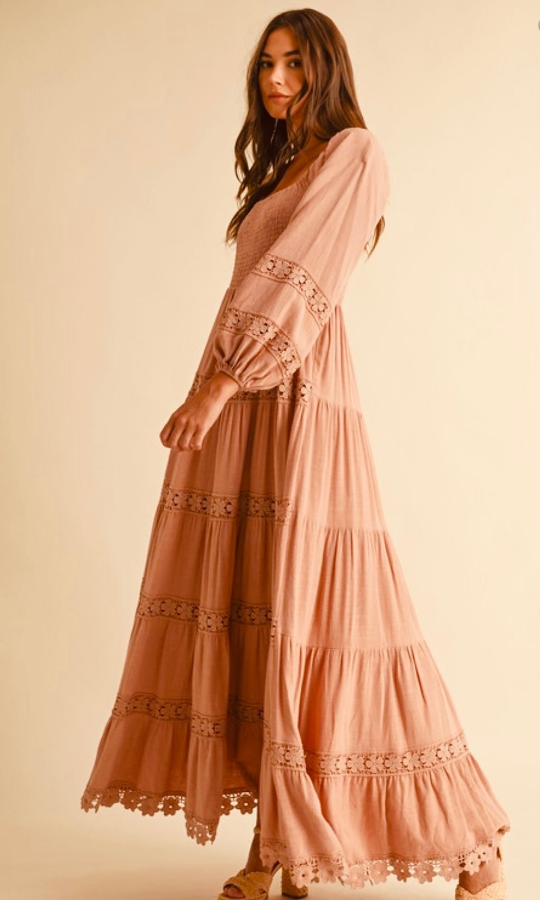 Smocked Cotton Crochet Tiered Maxi Dress