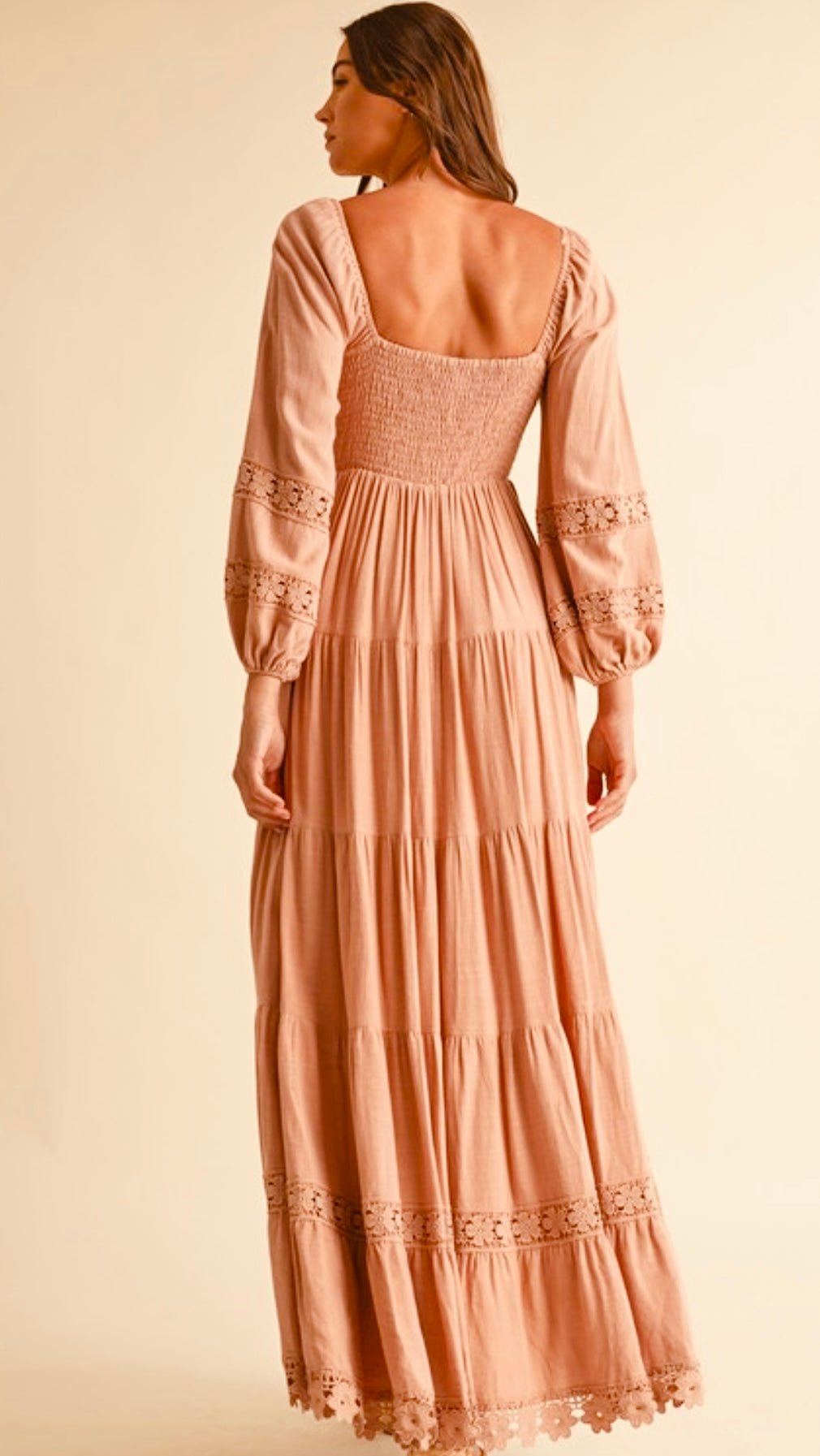 Smocked Cotton Crochet Tiered Maxi Dress