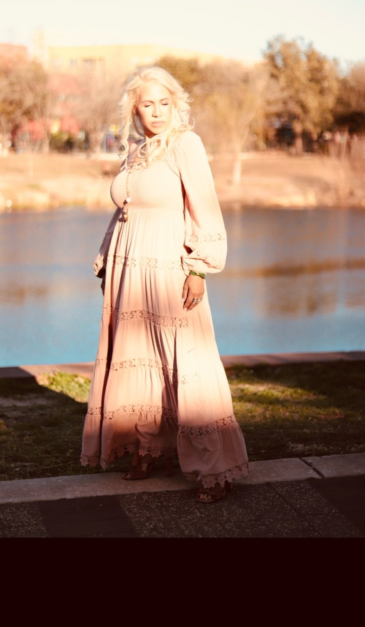 Smocked Cotton Crochet Tiered Maxi Dress