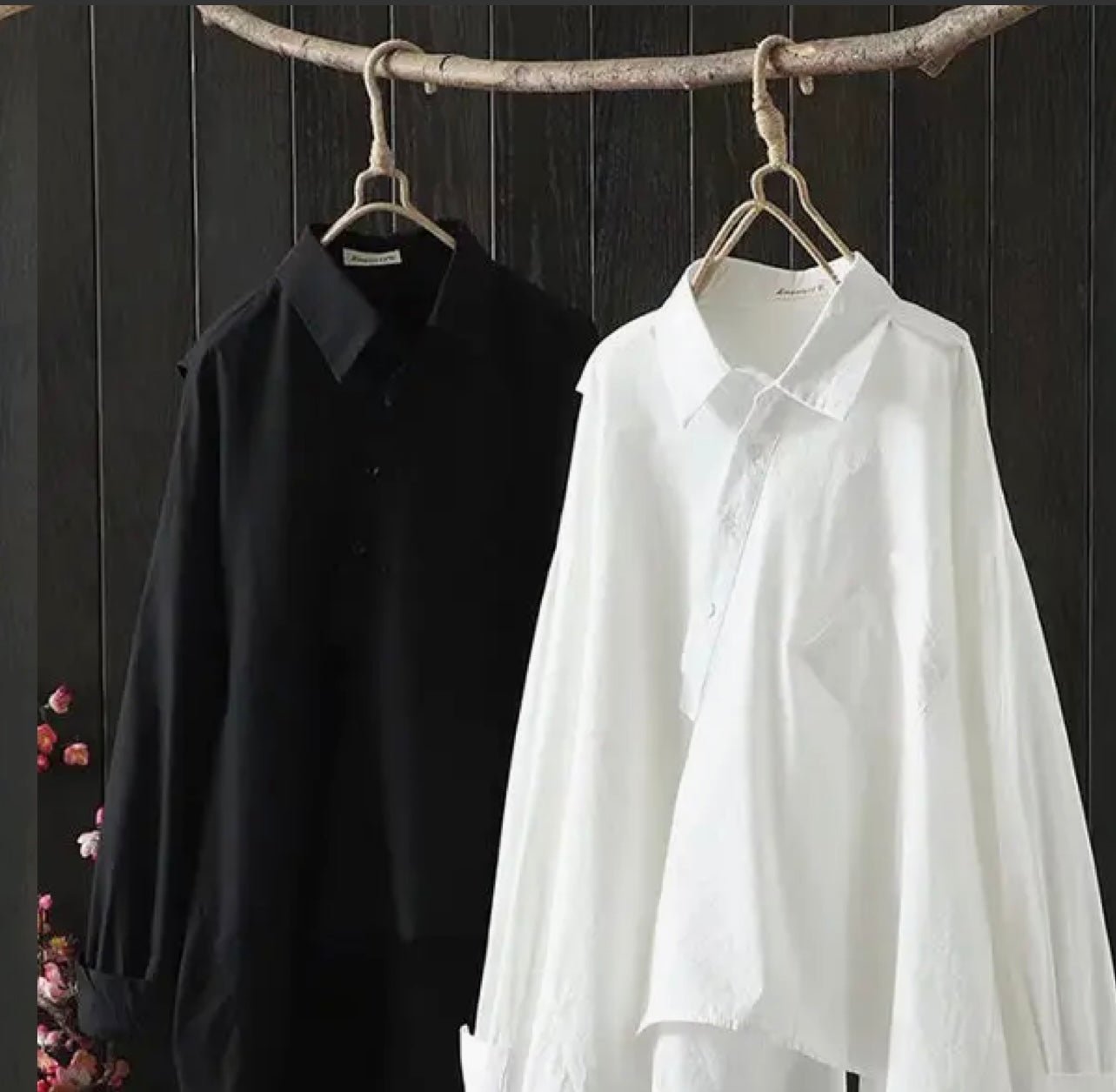 Urban Loose Black White Long Sleeves Irregular Blouse