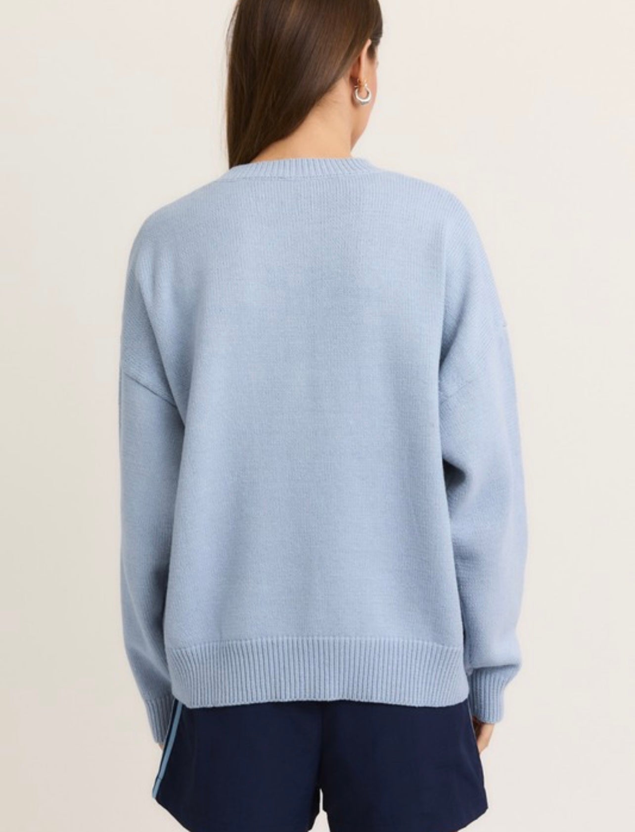 Long Sleeve Crew Neck Sweater With Teddy Bear