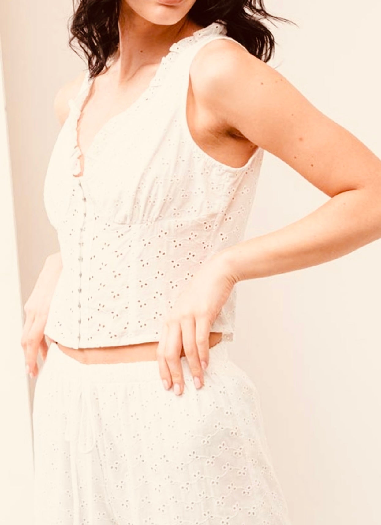 Eyelet Vest And Pants Set