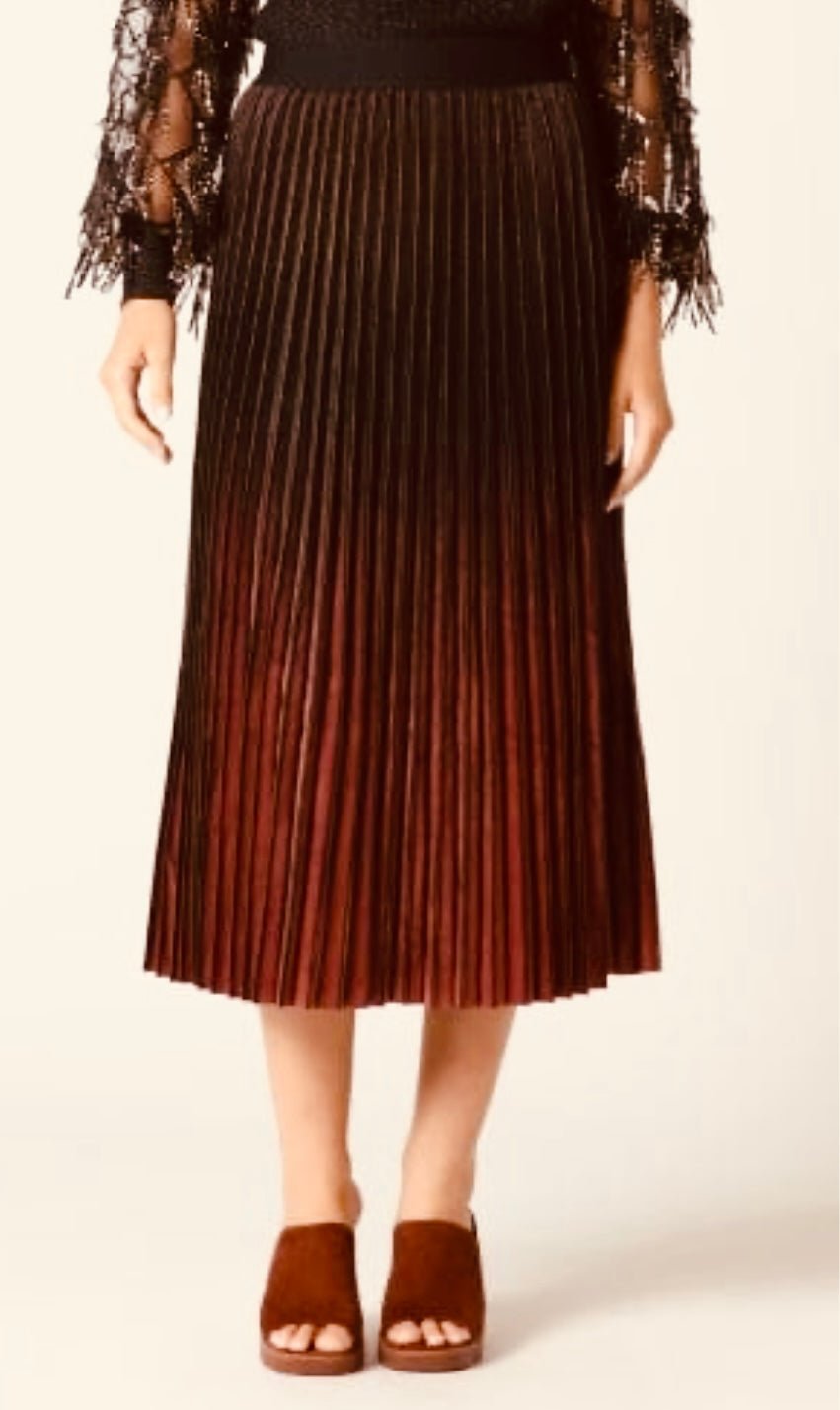 Wine Gradient Velvet Pleats Glittery Long Skirt