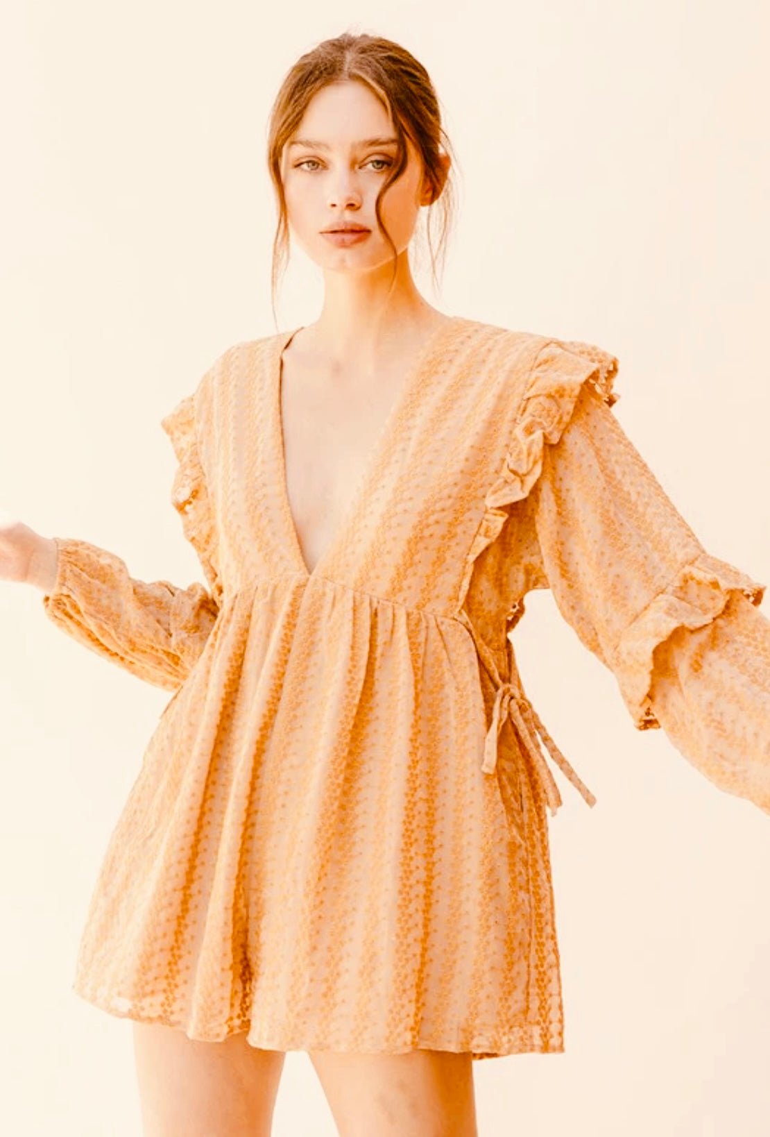 Striped Eyelet Ruffled Romper