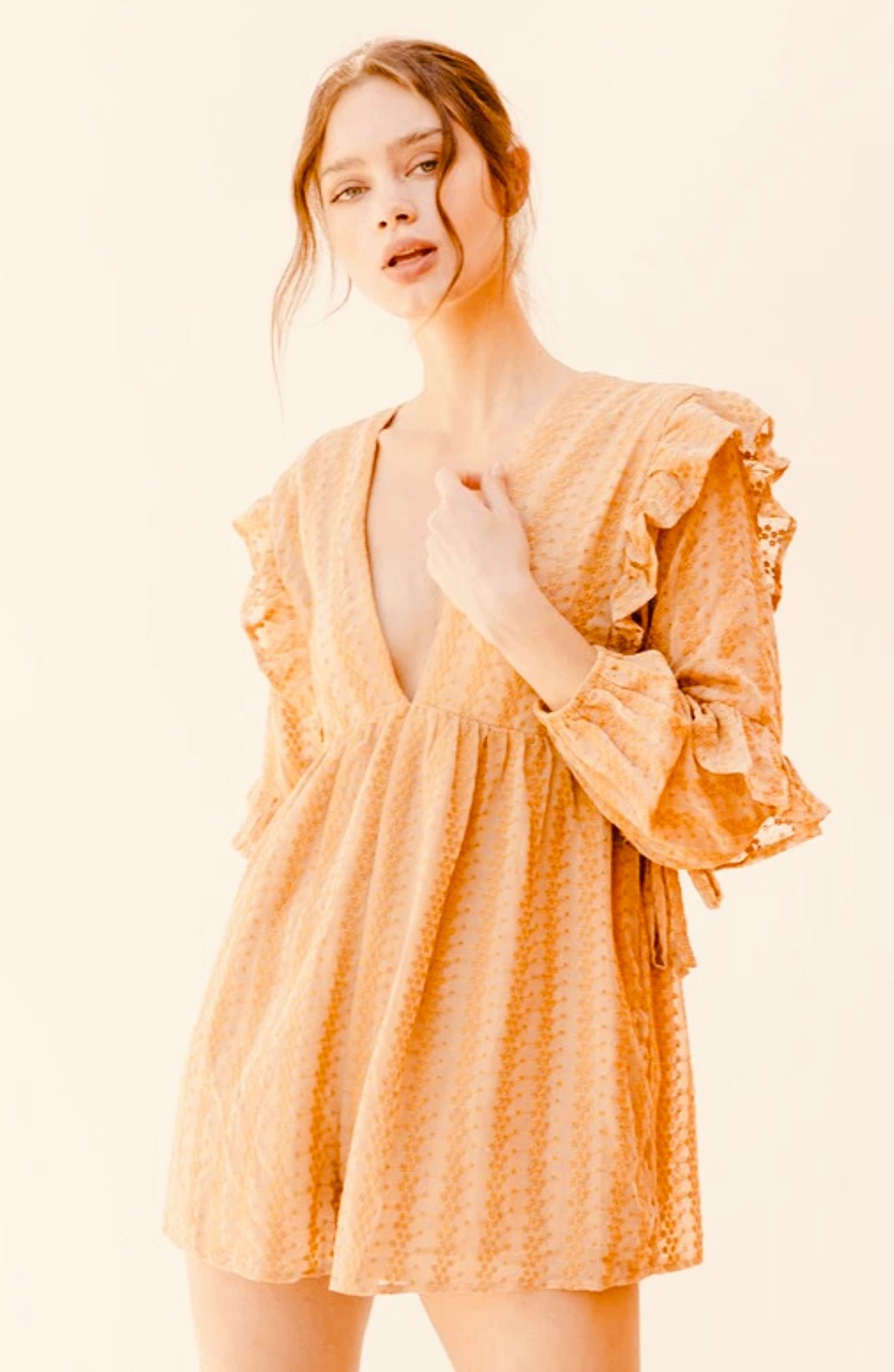 Striped Eyelet Ruffled Romper