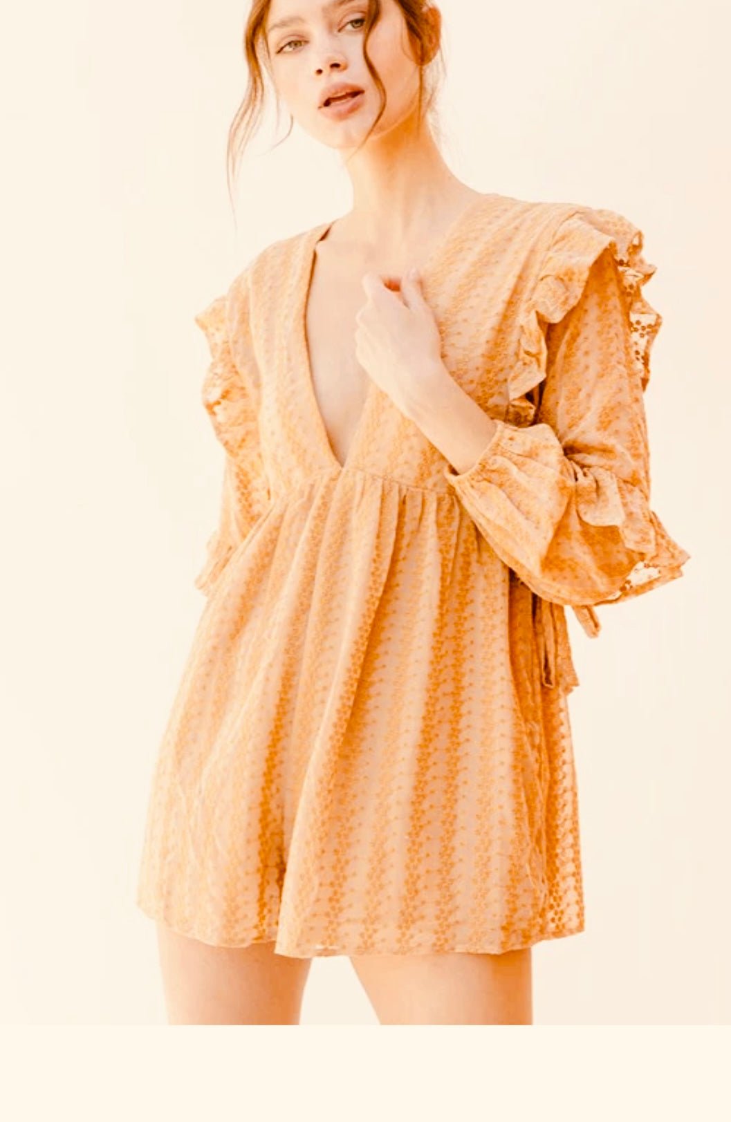 Striped Eyelet Ruffled Romper
