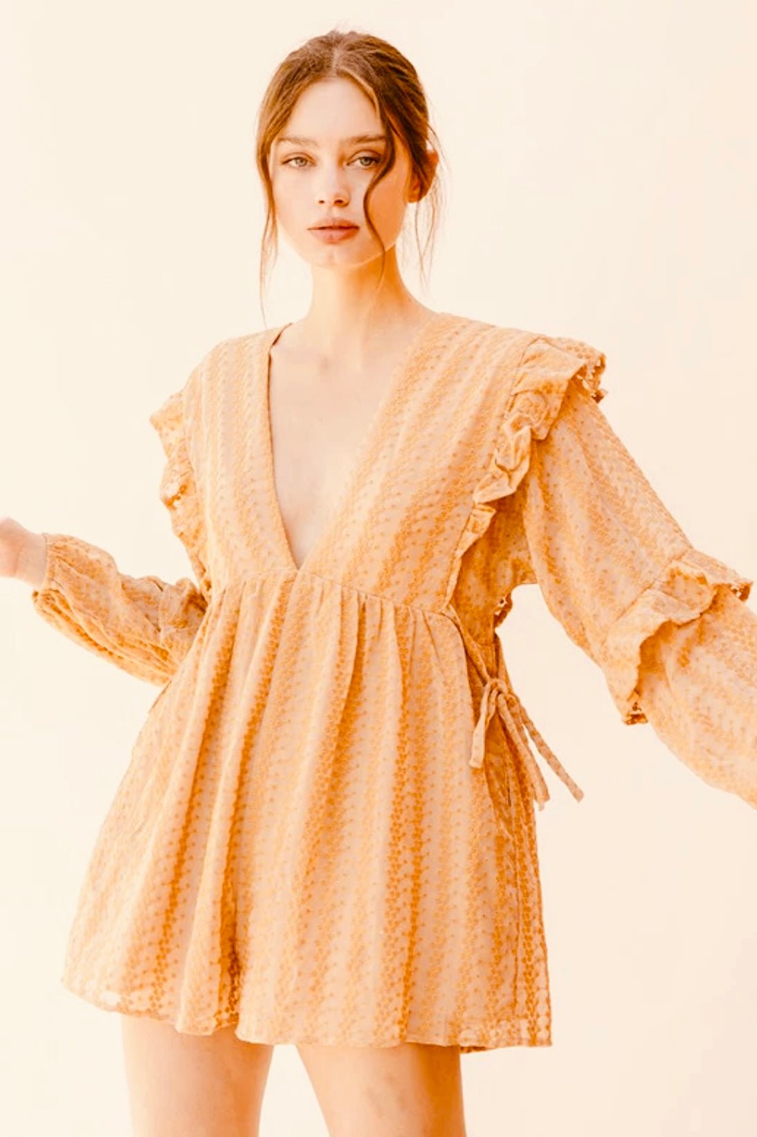 Striped Eyelet Ruffled Romper