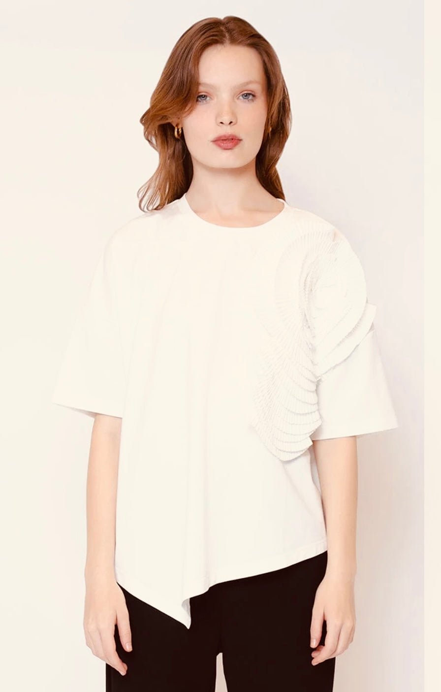 Large Flower Detail Unbalanced T-Shirt