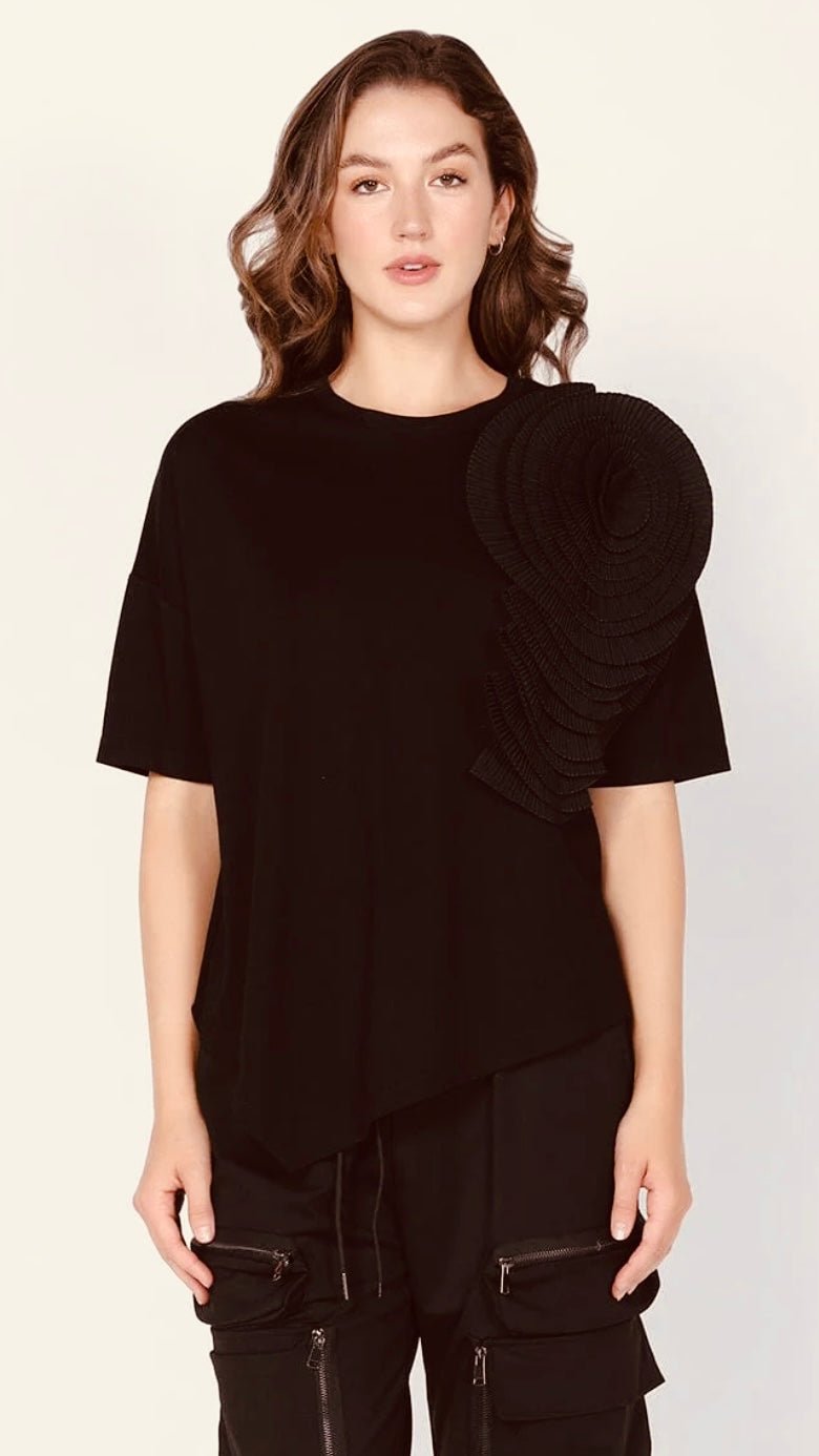 Large Flower Detail Unbalanced T-Shirt