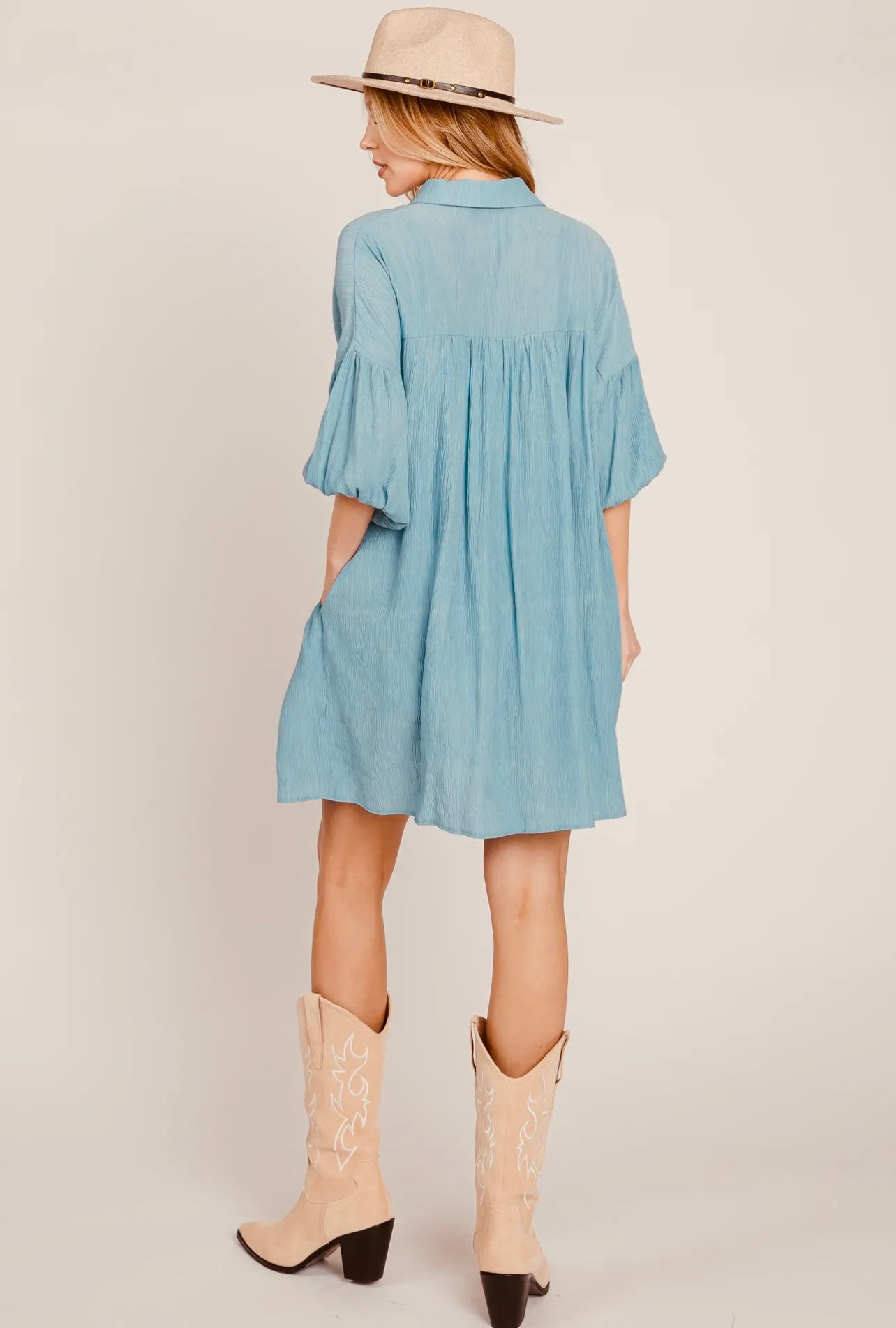 Shirred Button Down Shirt Dress