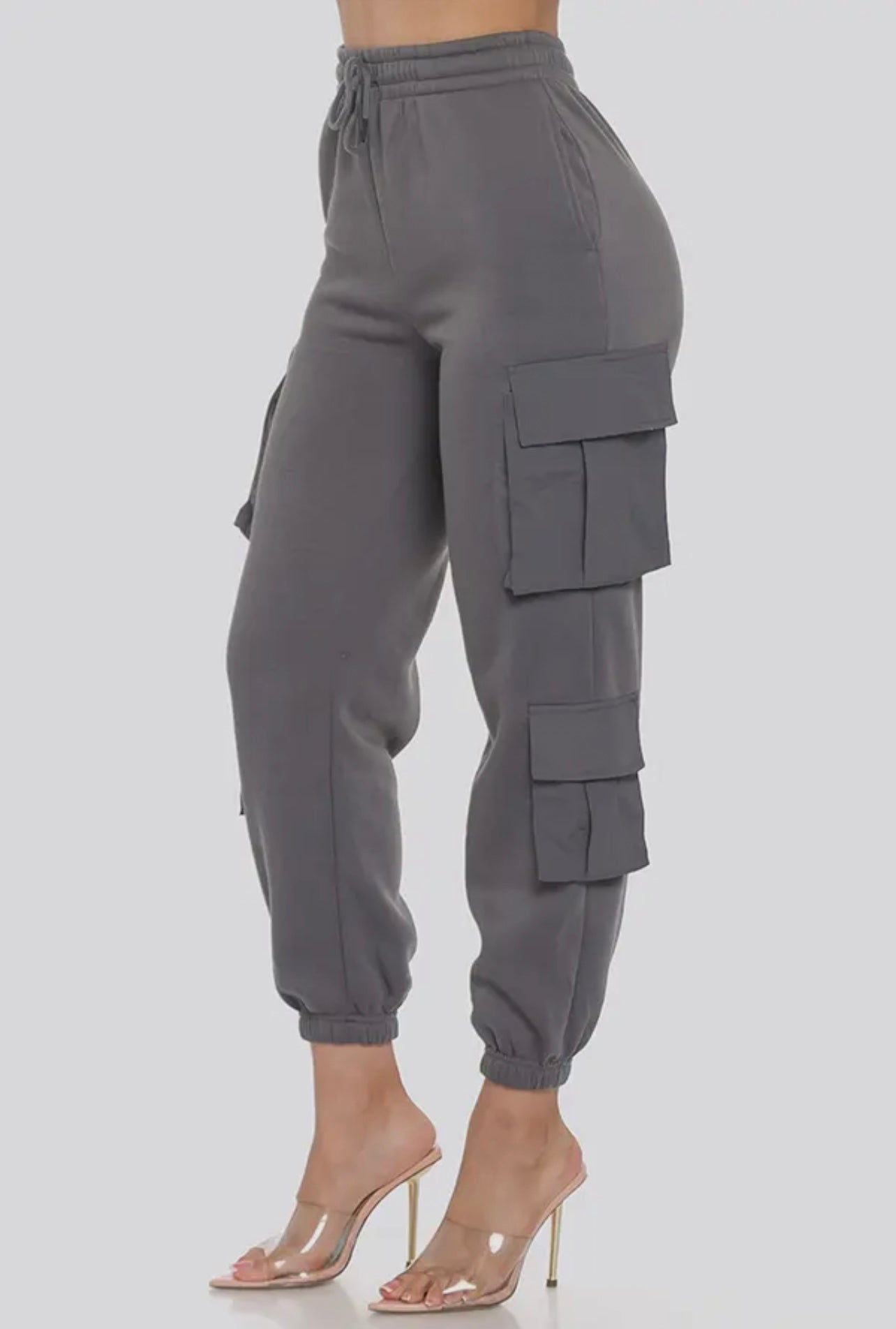 Solid Cargo Jogger Pants With Drawstring