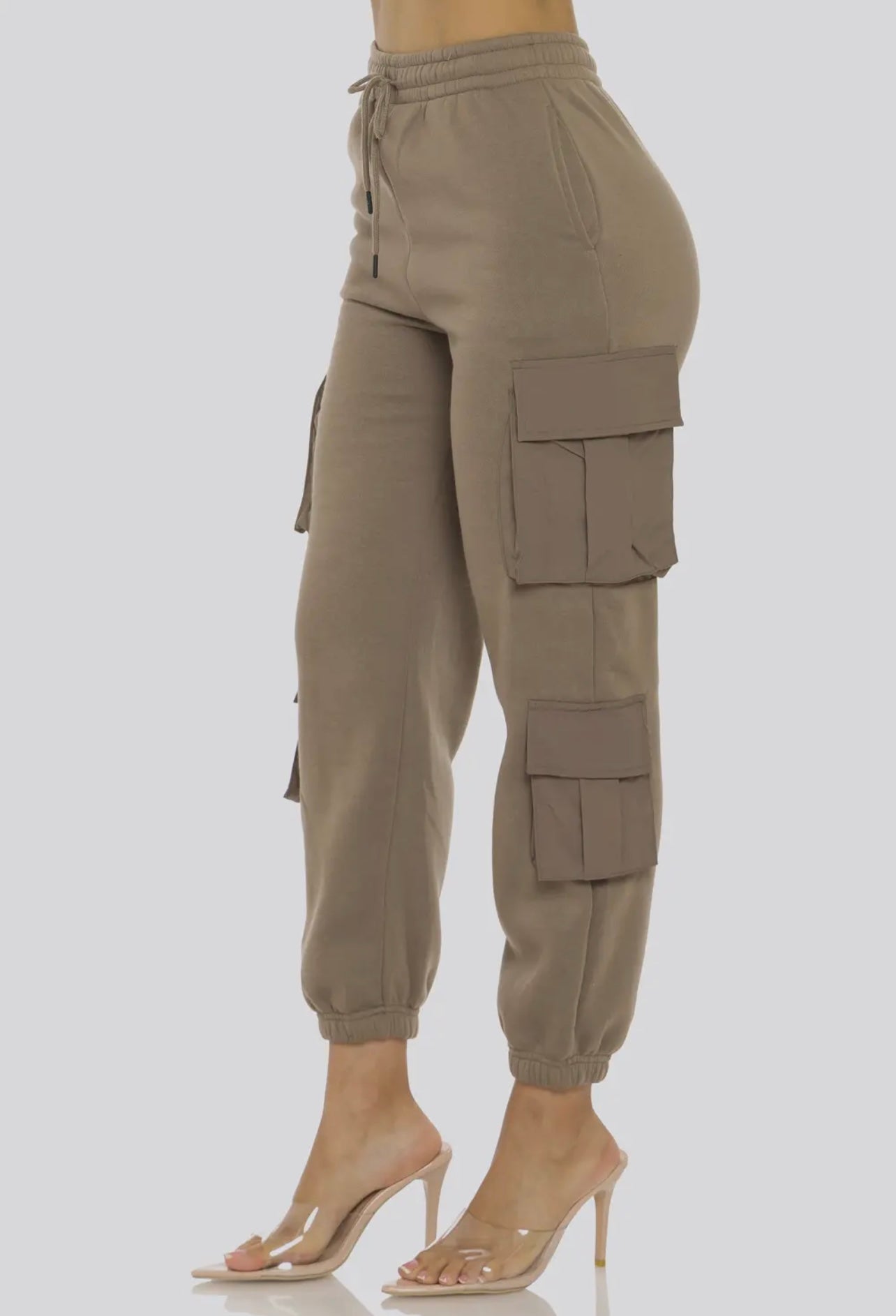 Solid Cargo Jogger Pants With Drawstring