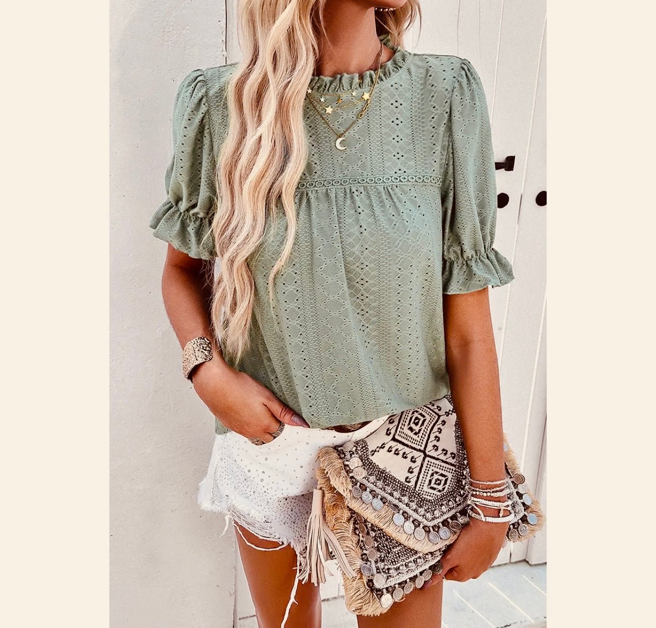 Lace Hollow Out Ruffle Loose Fit Blouse