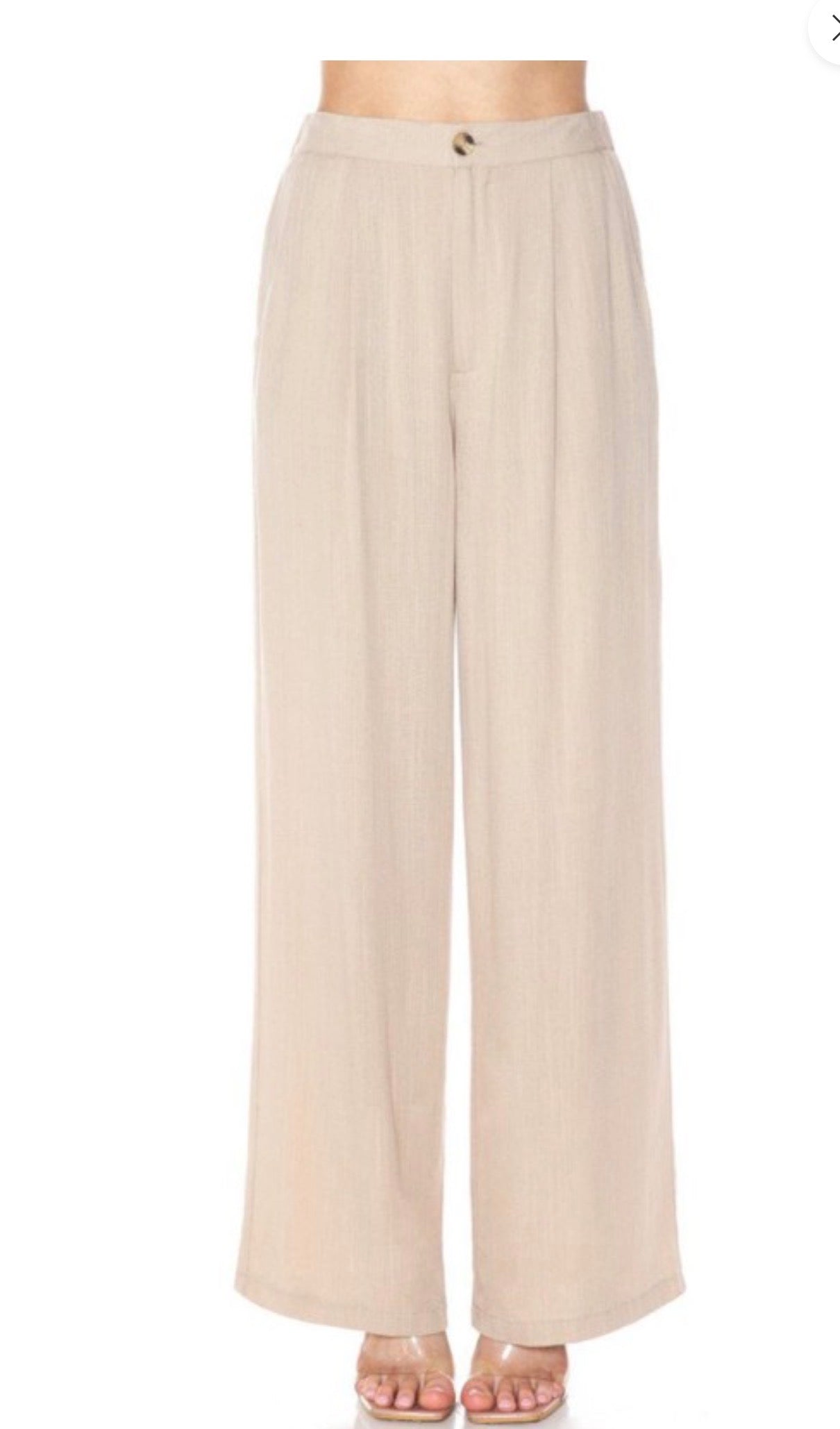 Rayon Slub Wide Leg Pleated Pants Elastic Waist