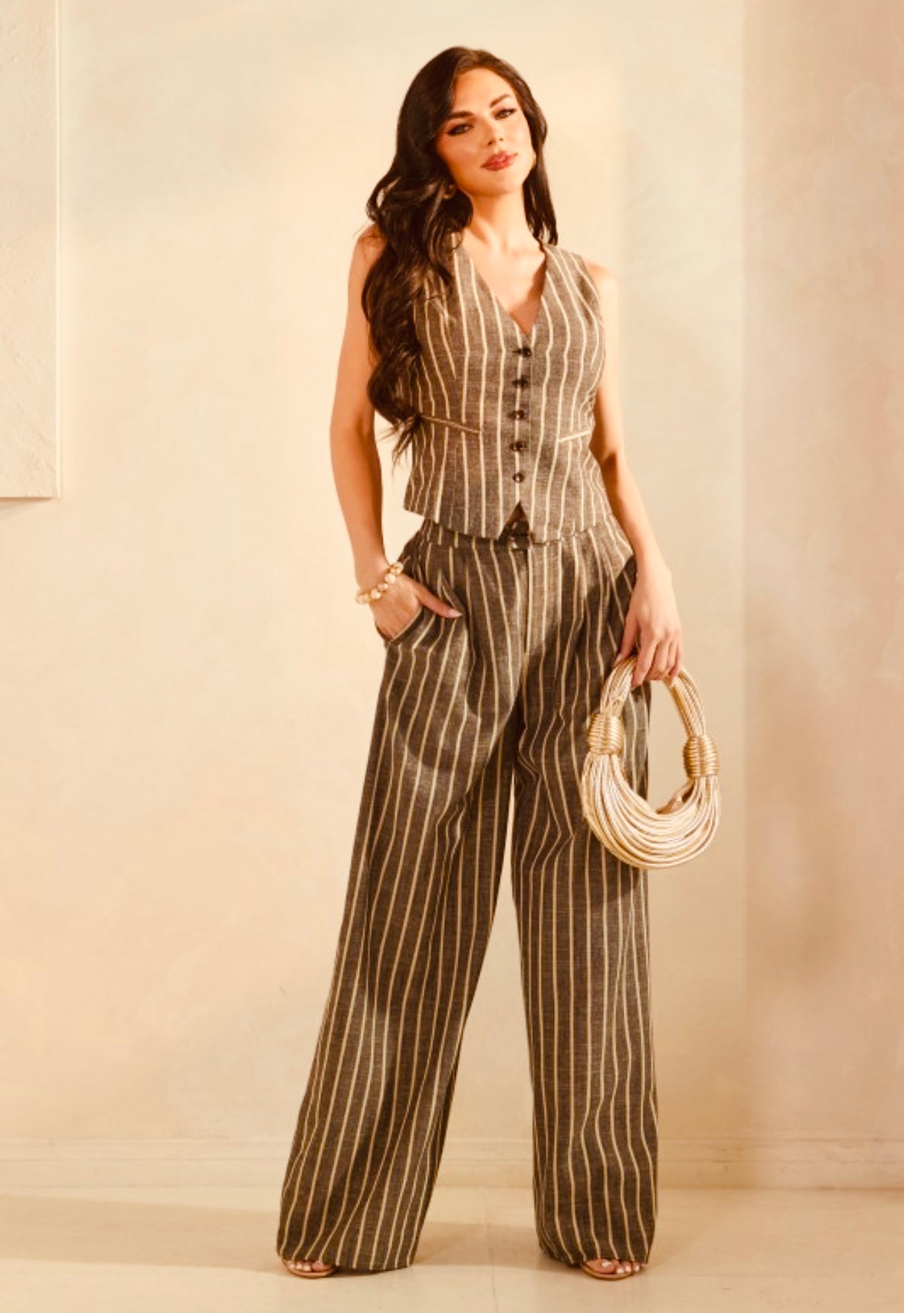 Linen Vest With Wide Leg Pants Set