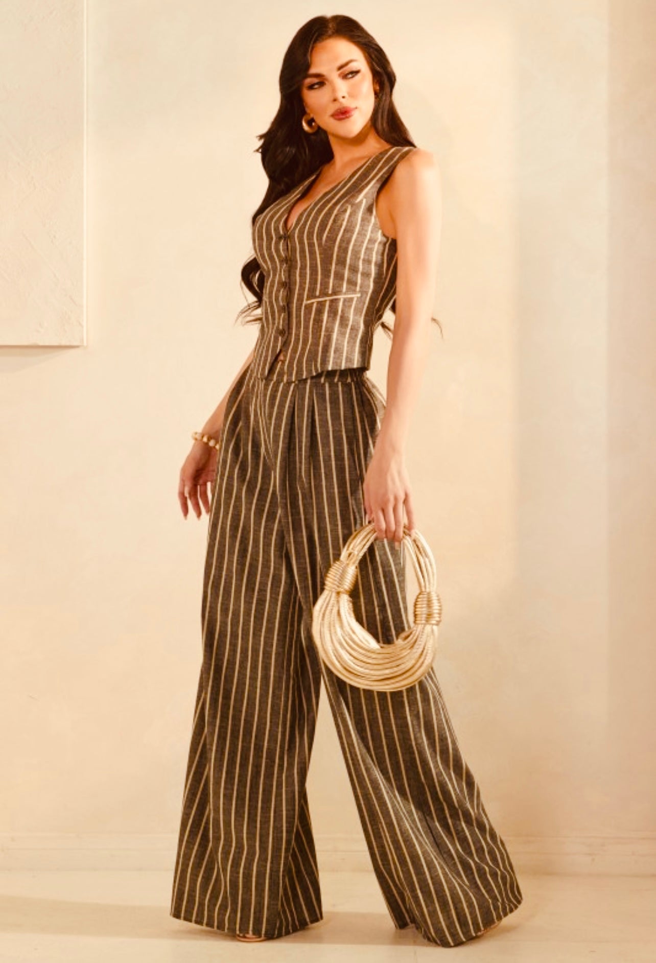 Linen Vest With Wide Leg Pants Set