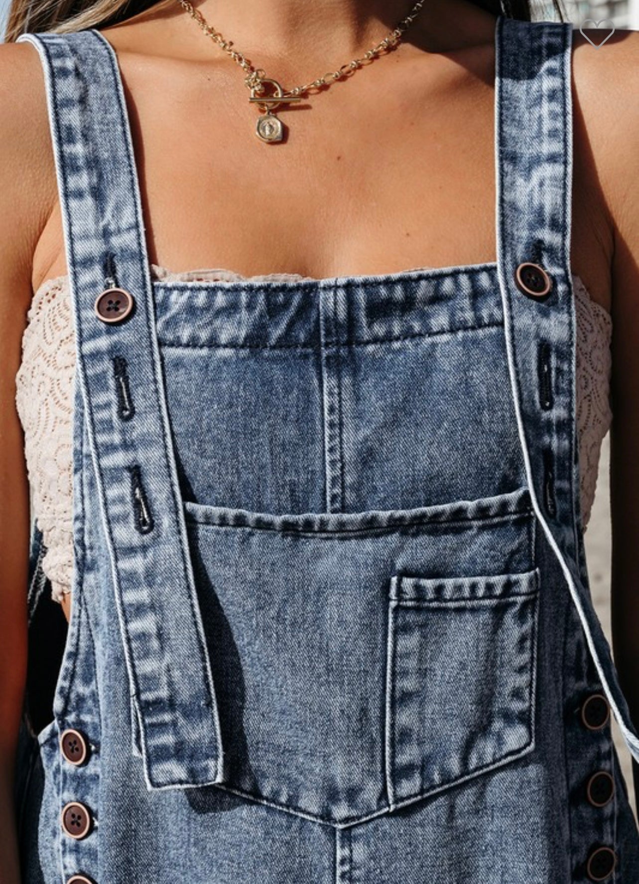 Blue Distressed Bib Pocket Wide Leg Denim Overall