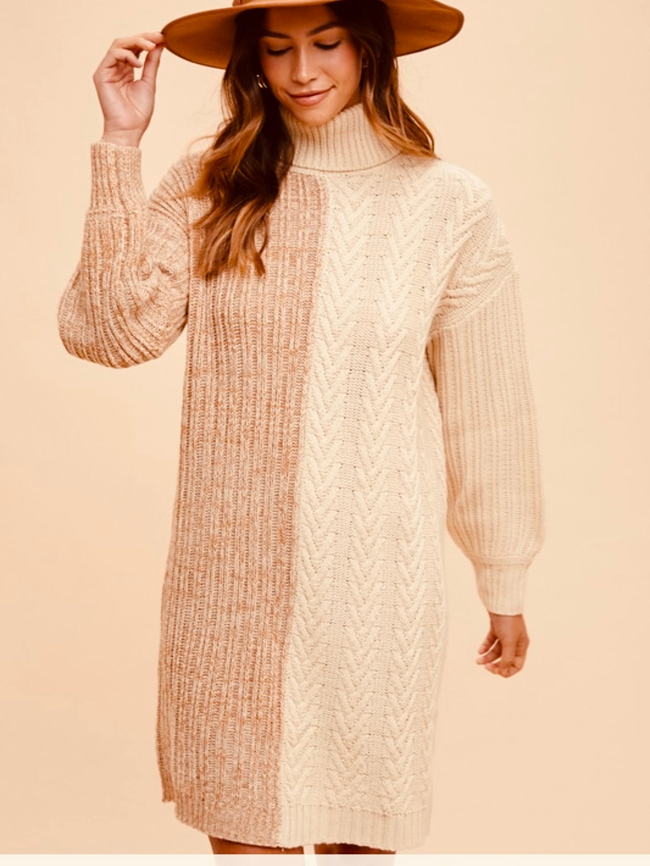 Two Color Block Turtleneck Sweater