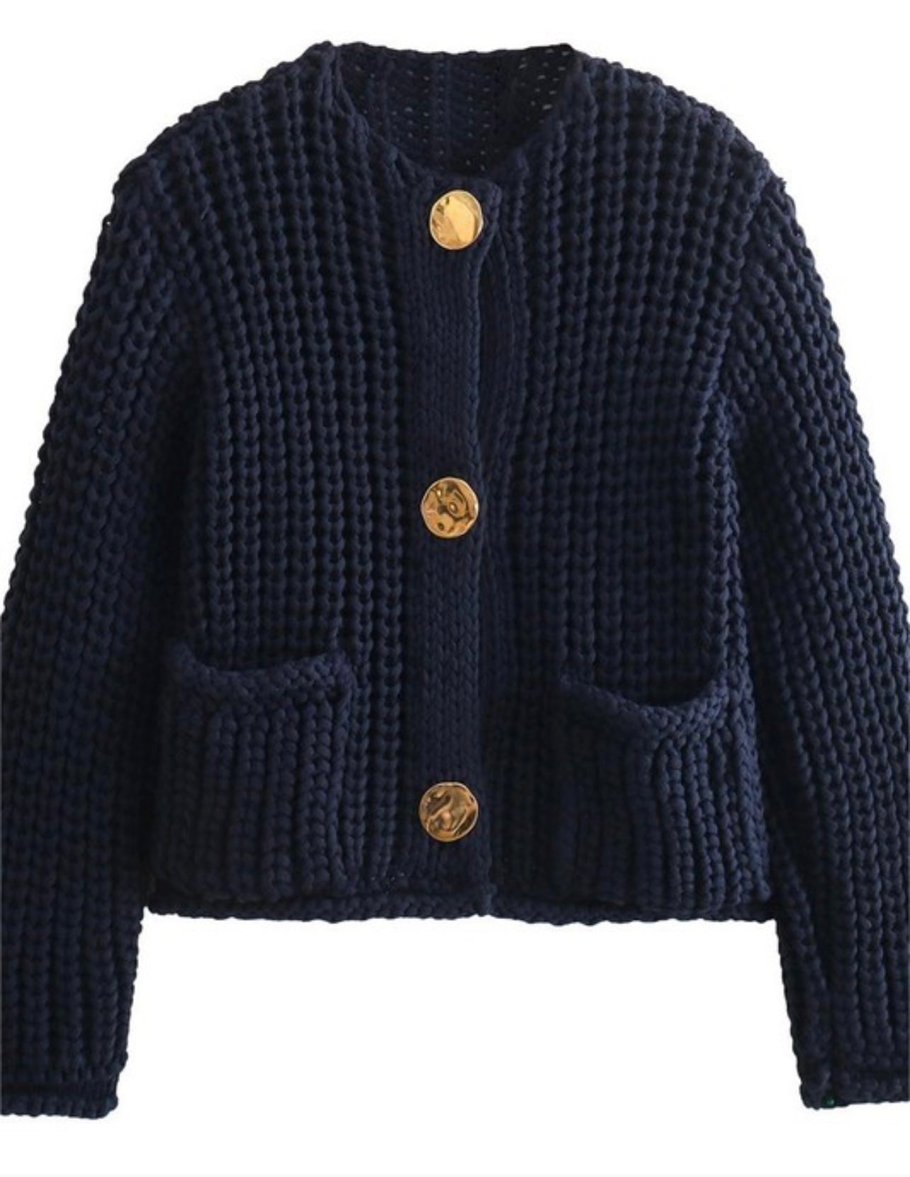 Solid Color Single- Breasted Knitted Cardigan