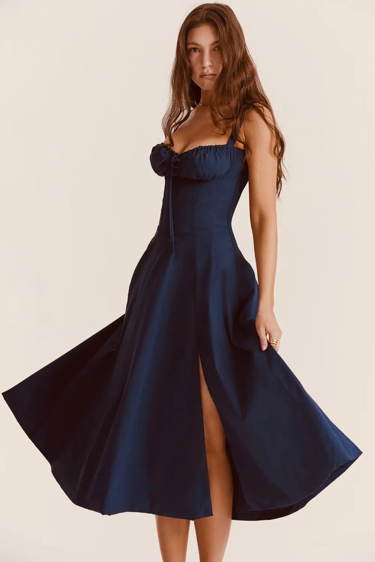French Retro Suspender Stitching Solid Color Swing Dress