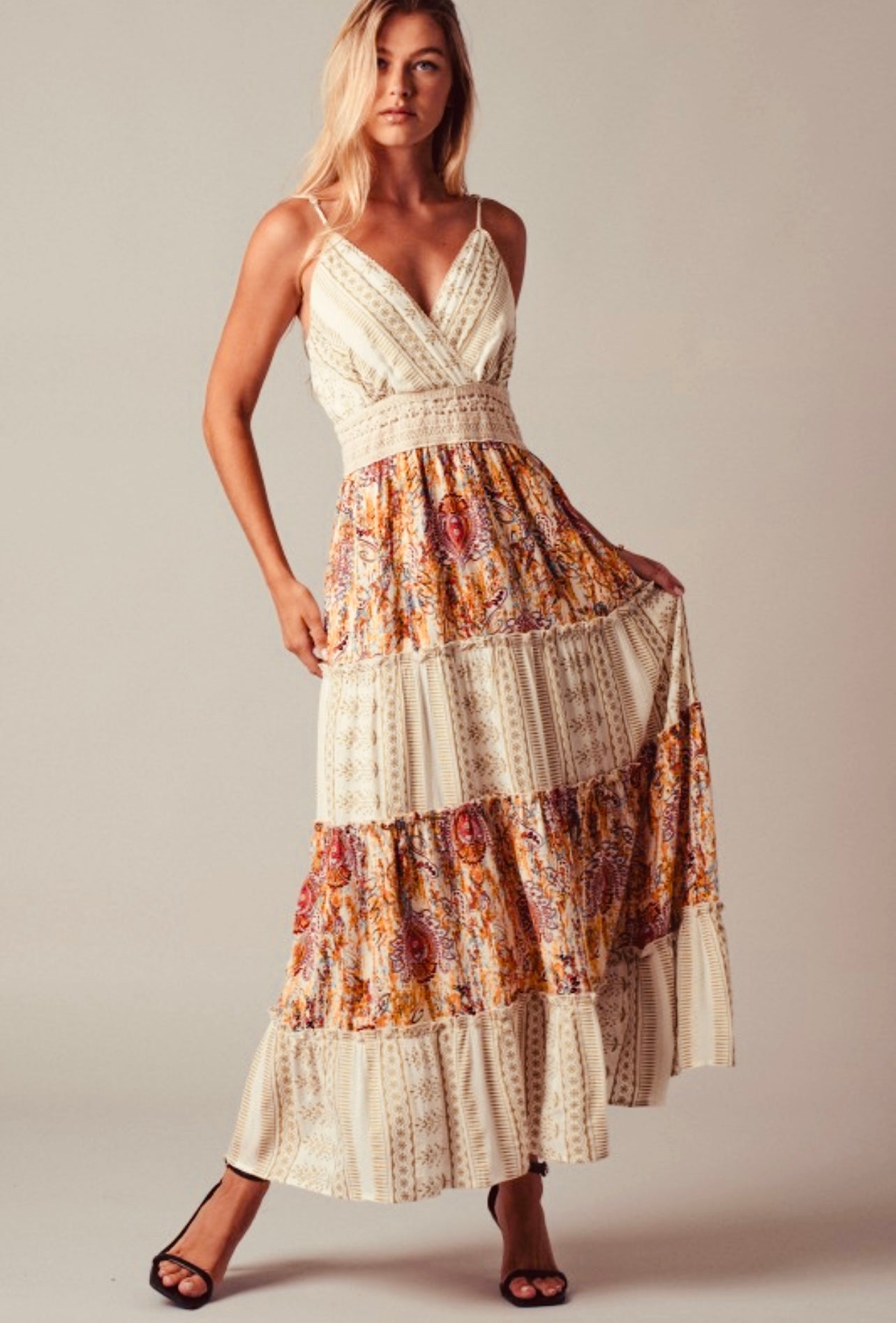 Boho Maxi Dress With Crochet Waistband
