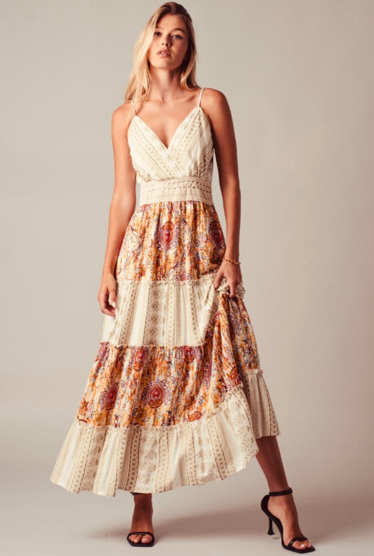 Boho Maxi Dress With Crochet Waistband