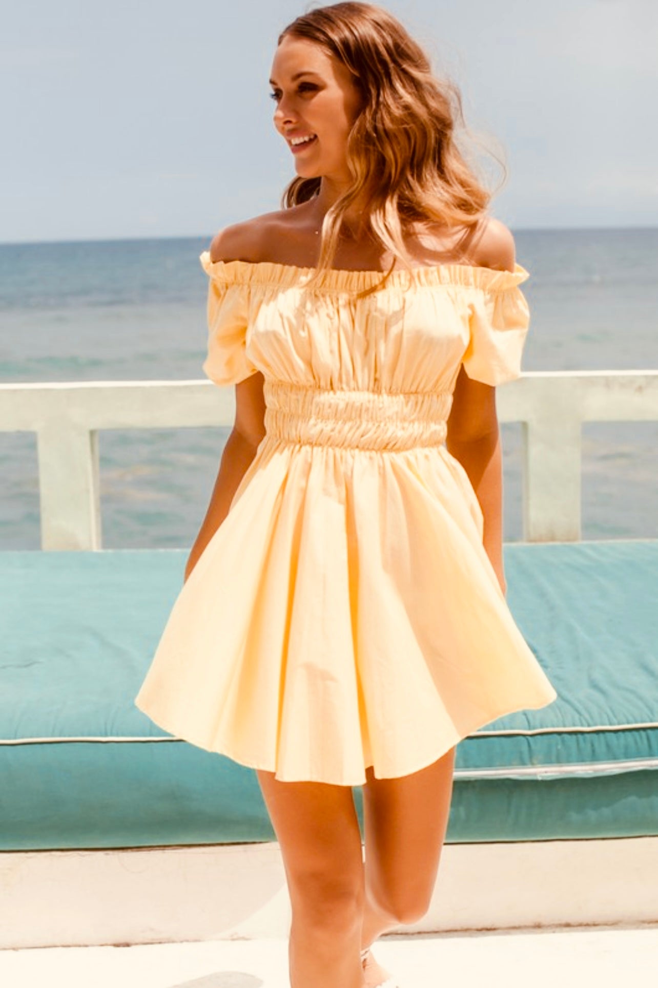Butterfly Bliss Off Shoulder Mini Dress