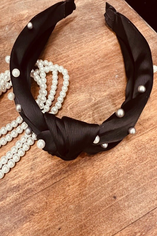 Black Headband with Pearls