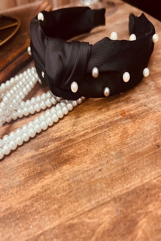 Black Headband with Pearls