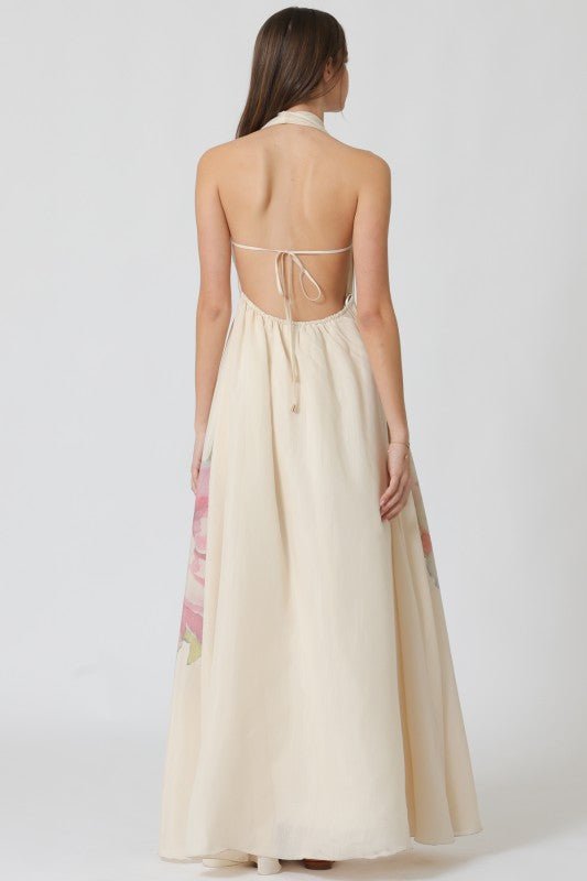 Big Flower Halter Neck Maxi Dress