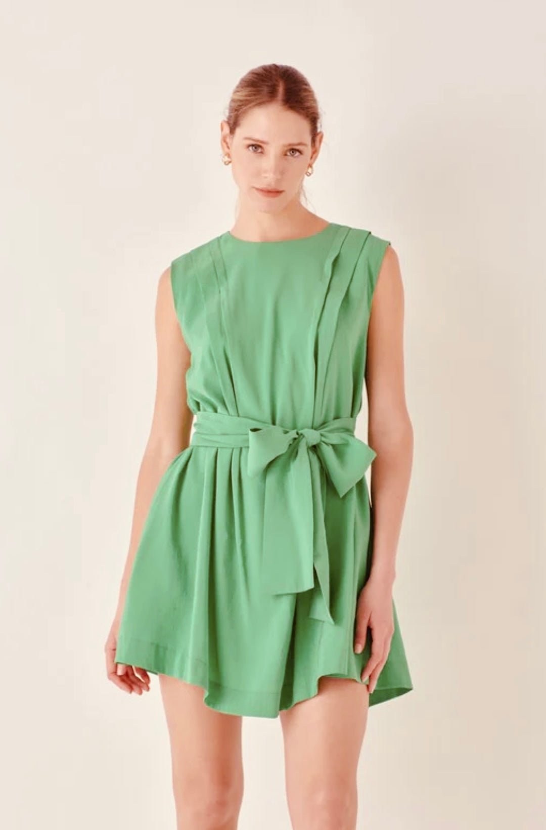 Pintuck Shoulder Belted Mini Dress
