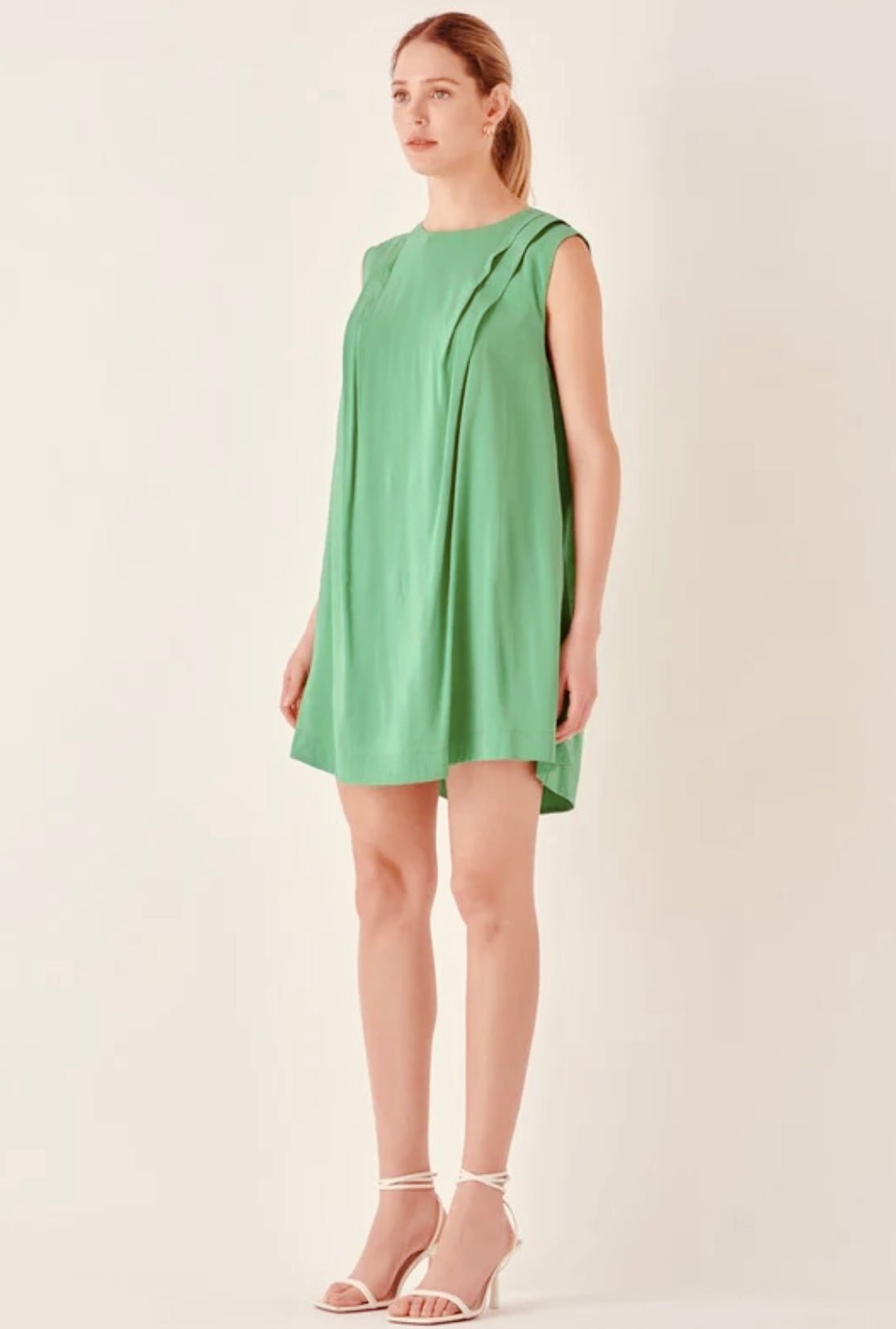 Pintuck Shoulder Belted Mini Dress