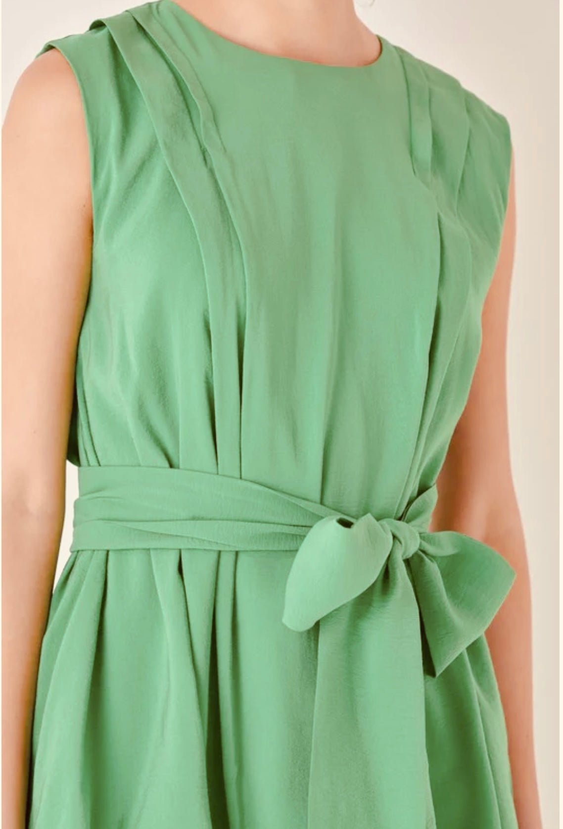 Pintuck Shoulder Belted Mini Dress