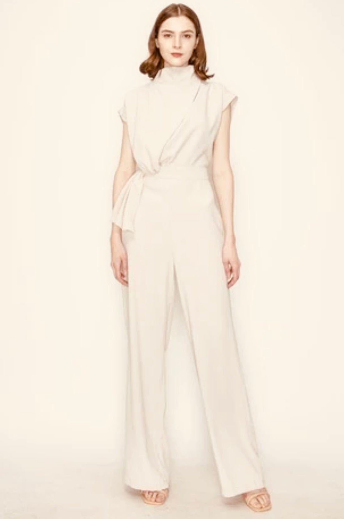 High Collar Knotted Detail Jumpsuit