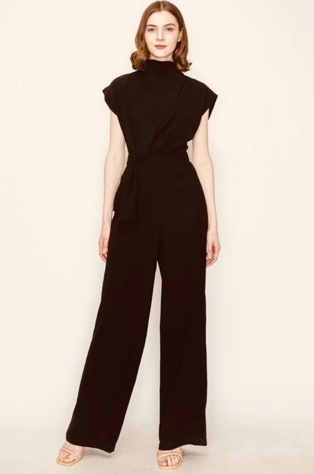 High Collar Knotted Detail Jumpsuit