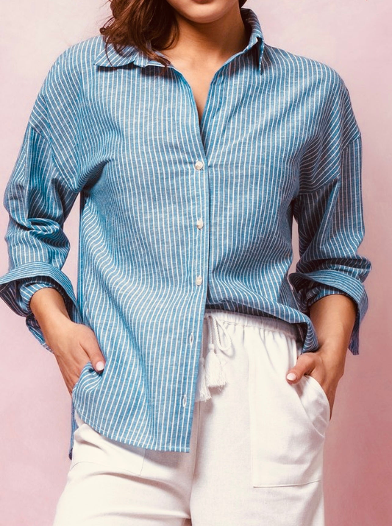 Linen Casual Striped Down Shirt