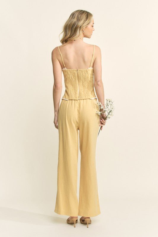Linen Blend Lace Detail Tank Top & Lace Pants Set