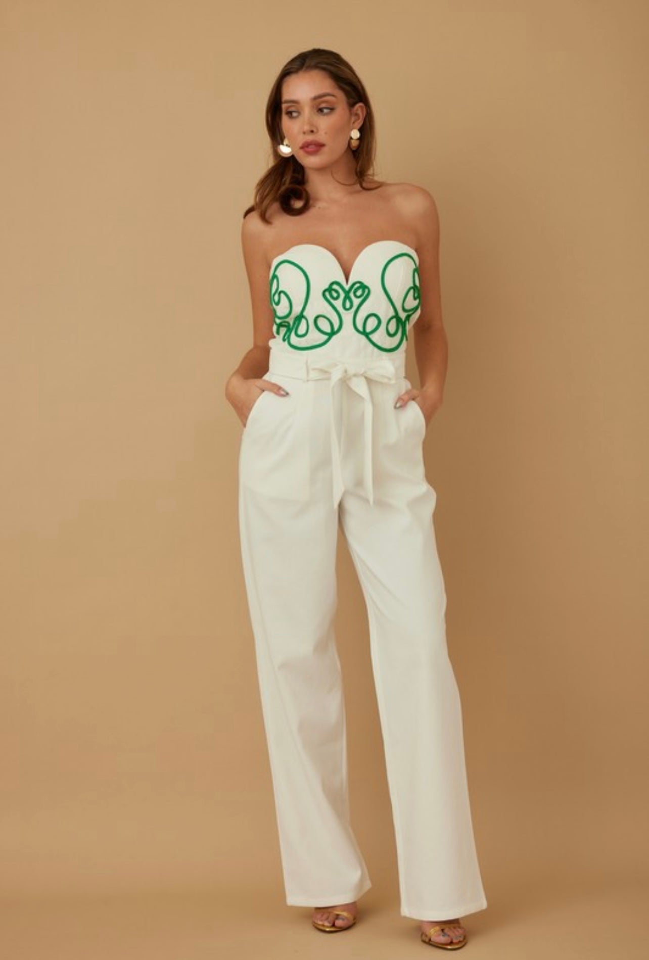 Plunging V Swirl Pattern Jumpsuit