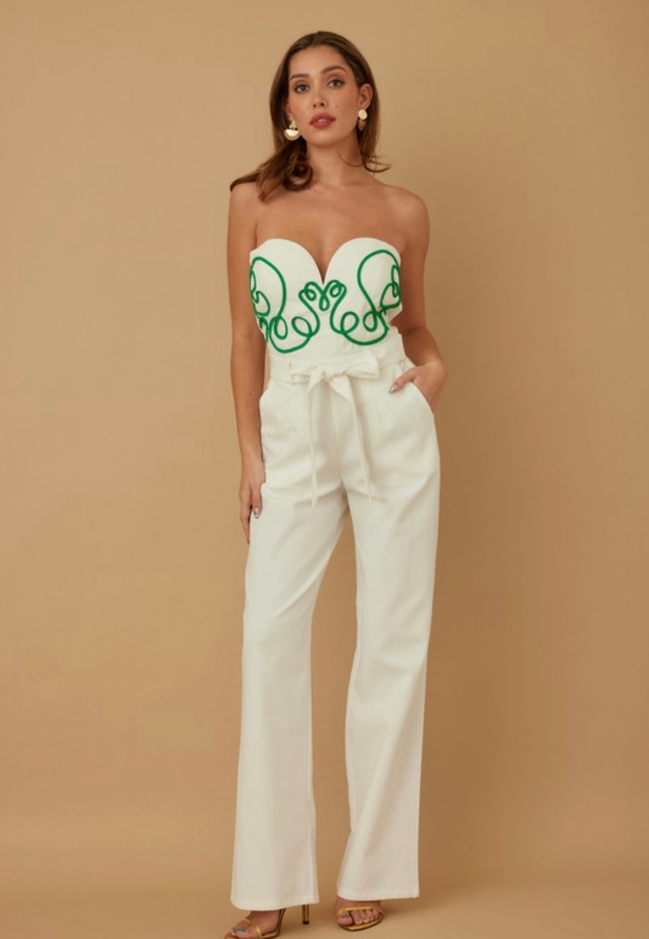Plunging V Swirl Pattern Jumpsuit