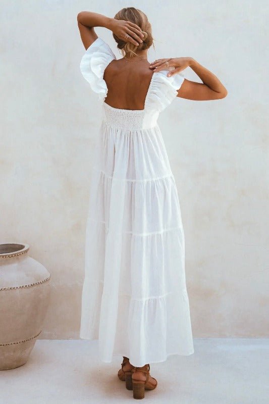 Elf White Bohemian Linen Maxi Dress - La Femme Chic BoutiqueElf White Bohemian Linen Maxi Dress
