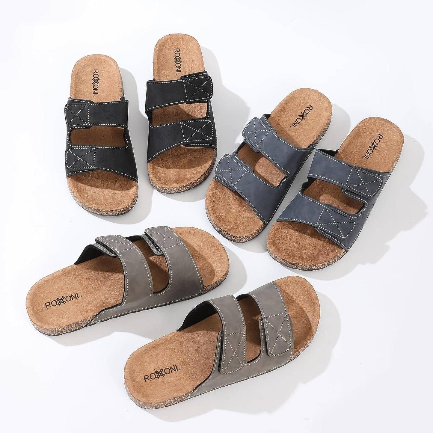 Roxoni Men's Dual Velco Straps Suede Covered Moulded Faux