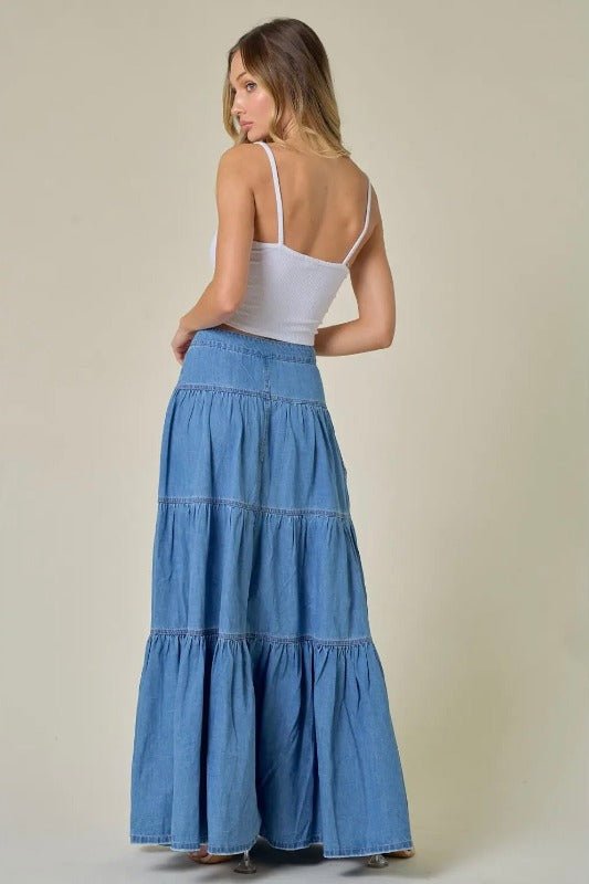 Boho Denim Maxi Skirt