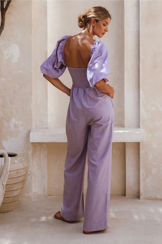 Elf Lavender Wide Leg Jumpsuit - La Femme Chic BoutiqueElf Lavender Wide Leg Jumpsuit